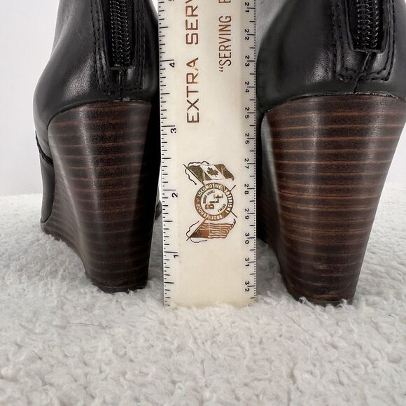 LUCKY BRAND Yolene Leather Boots Womens Size 9.5M Wedge Black Zipper Retro Boho - Picture 7 of 11
